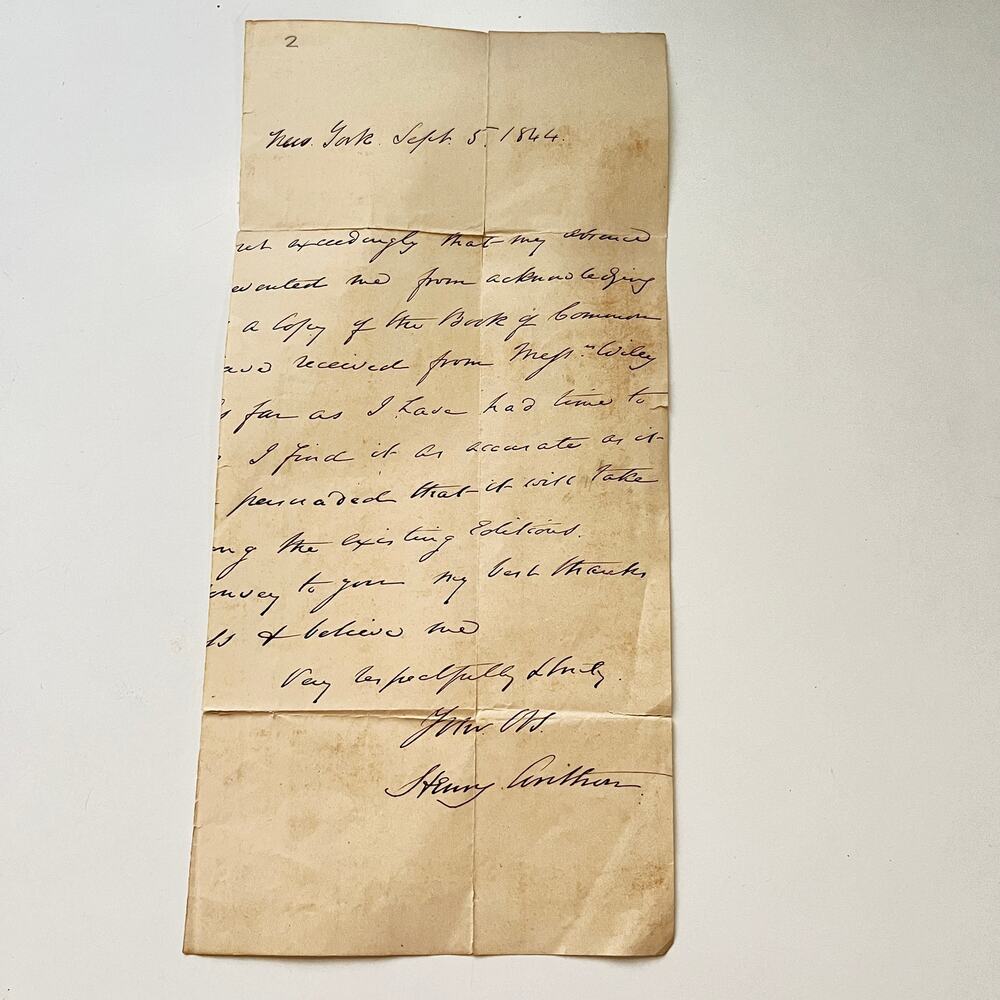 Henry Anthon New York 1844 Vintage Handwritten Letter SAK7-3